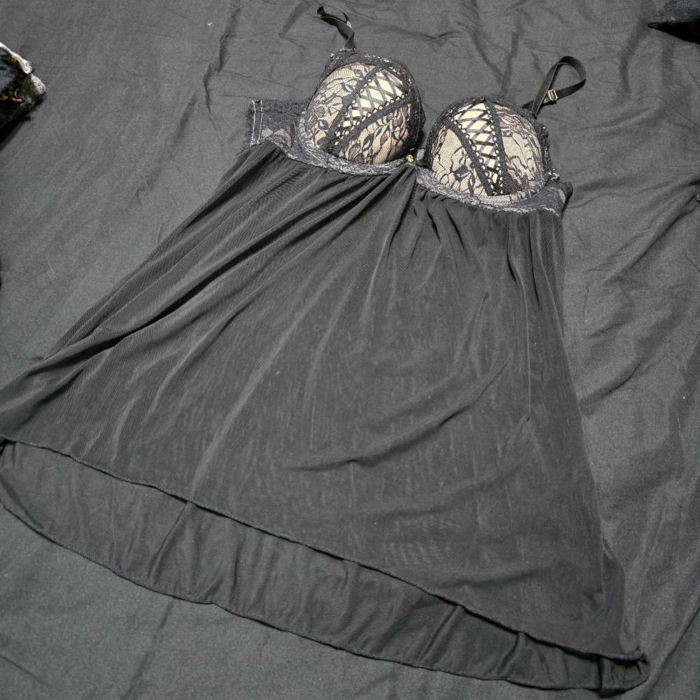 Daisy Fuentes Black Mesh Chemise with Lace Detailing, LG